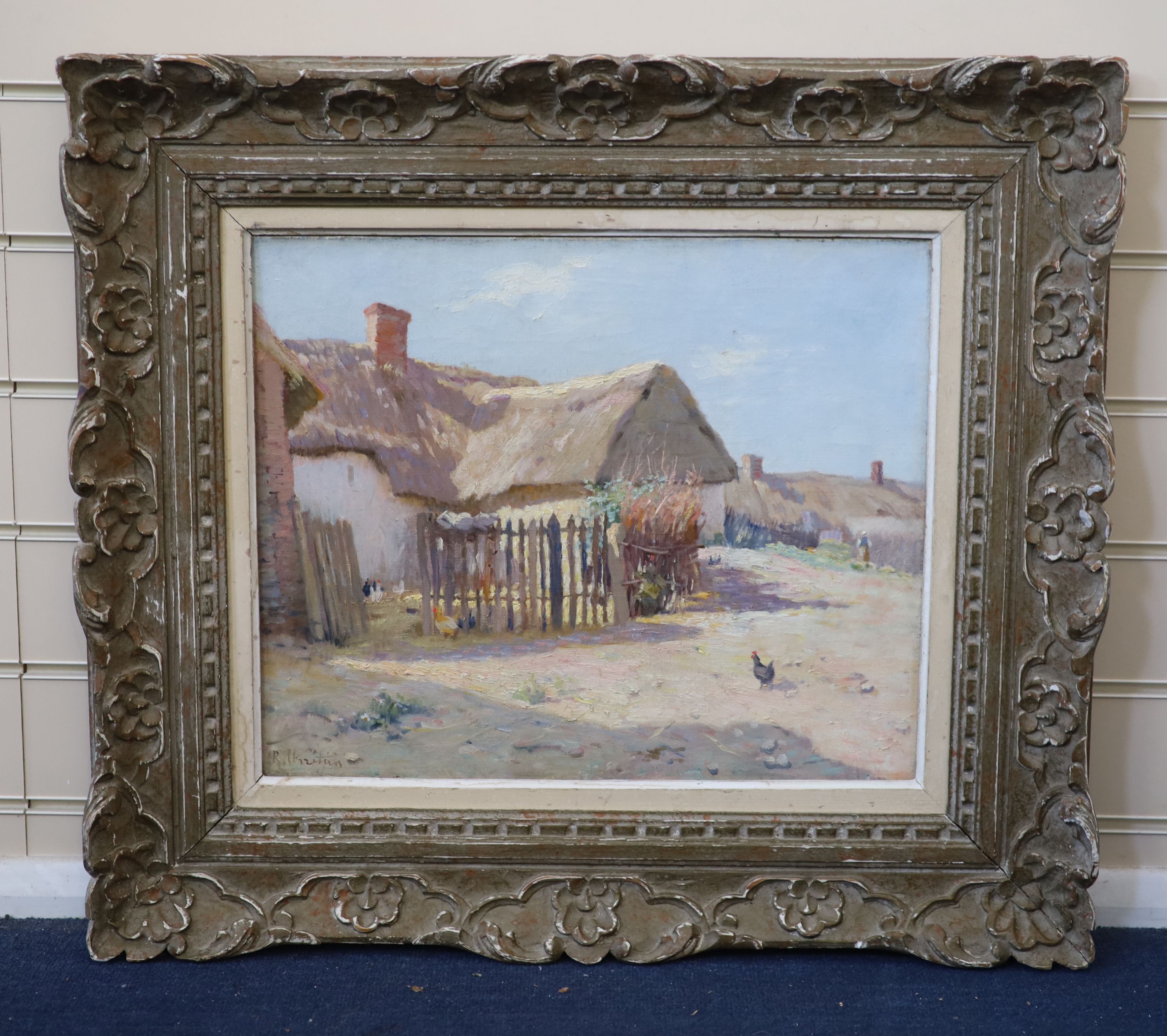 René-Louis Chrétien (French, 1867-1942), Chickens in a farmyard, Oil on canvas, 37 x 45cm.
